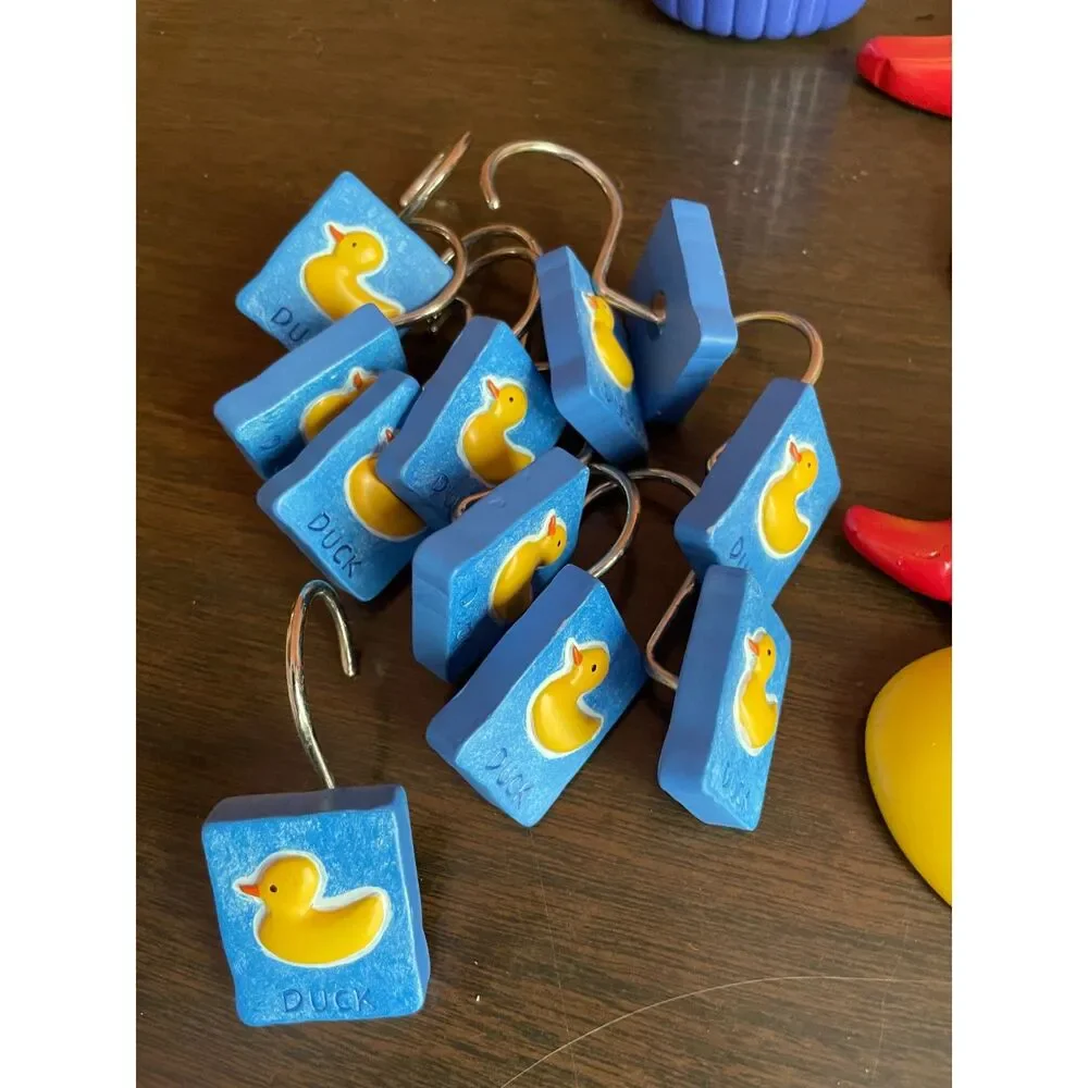Vintage Yellow Duck Bathroom Decor Set Shower Curtain Hooks Wall Decor 14 Pc